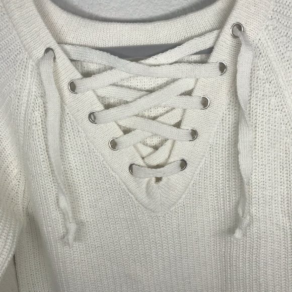 Cream Lace Up Rib Oversized Knit Sweater - Picture 5 of 11
